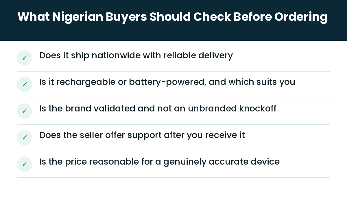 Wrist BP Monitor vs Upper Arm BP Monitor: A Nigerian Buyer's Comparison 2 Clinicaid.com.ng What Nigerian buyers should check before ordering